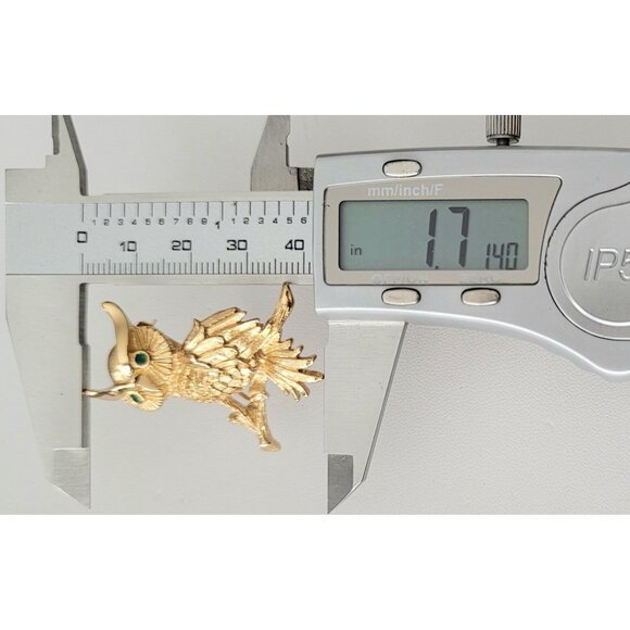 Monet Gold Tone Green Rhinestone Eyes Owl Brooch Pin, Signed M109 - Picture 7 of 9